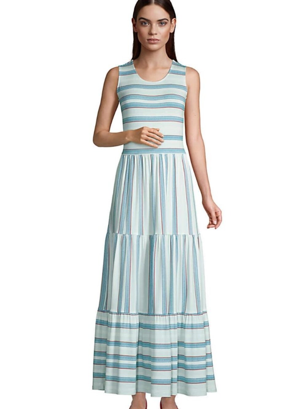 Lands' End Teal Striped Sleeveless Tiered Maxi Dress Size 1X